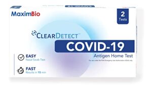 maximbio cleardetect covid-19 test kit at home rapid antigen self testing fda eua authorized, easy nasal swab, fast results in 15 minutes, 2 tests pack