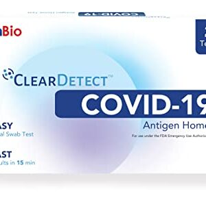 MaximBio ClearDetect Covid-19 Test Kit At Home Rapid Antigen Self Testing FDA EUA Authorized, Easy Nasal Swab, Fast Results in 15 Minutes, 2 Tests Pack