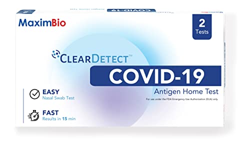 MaximBio ClearDetect Covid-19 Test Kit At Home Rapid Antigen Self Testing FDA EUA Authorized, Easy Nasal Swab, Fast Results in 15 Minutes, 2 Tests Pack