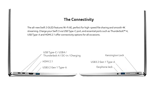 Acer Swift 3 OLED Intel Evo Thin & Light Laptop | 14" OLED 2880x1800 | Intel Core i5-12500H | Intel Iris Xe Graphics | 8GB LPDDR5 | 512GB SSD | Killer Wi-Fi 6E AX1675 | Windows 11 Home | SF314-71-51NN