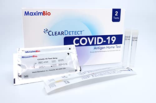 MaximBio ClearDetect Covid-19 Test Kit At Home Rapid Antigen Self Testing FDA EUA Authorized, Easy Nasal Swab, Fast Results in 15 Minutes, 2 Tests Pack