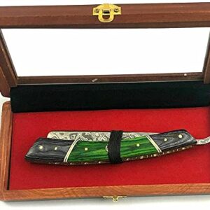 Sharpend Damascus Steel hand made Straight Barber Razor shaving razor folding fixed blade knife Ready Classic Barber Blade Edge, Men Straight Razor, Wooden case, Close Shave, Great Gift