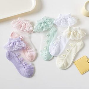 Hopply 5Pairs of Ruffle Pageant Frilly Socks for Toddler Girls Baby White Lace Ankle Dress Socks Summer Mesh Women Sock