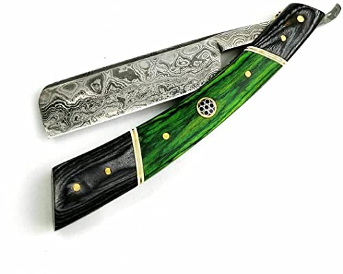 Sharpend Damascus Steel hand made Straight Barber Razor shaving razor folding fixed blade knife Ready Classic Barber Blade Edge, Men Straight Razor, Wooden case, Close Shave, Great Gift