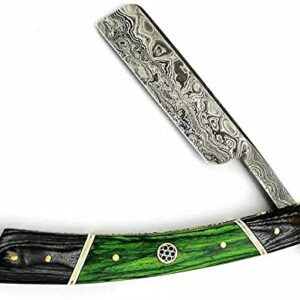 Sharpend Damascus Steel hand made Straight Barber Razor shaving razor folding fixed blade knife Ready Classic Barber Blade Edge, Men Straight Razor, Wooden case, Close Shave, Great Gift