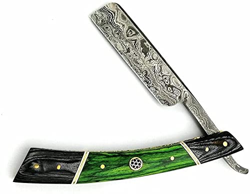 Sharpend Damascus Steel hand made Straight Barber Razor shaving razor folding fixed blade knife Ready Classic Barber Blade Edge, Men Straight Razor, Wooden case, Close Shave, Great Gift