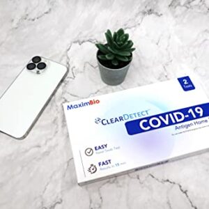 MaximBio ClearDetect Covid-19 Test Kit At Home Rapid Antigen Self Testing FDA EUA Authorized, Easy Nasal Swab, Fast Results in 15 Minutes, 2 Tests Pack