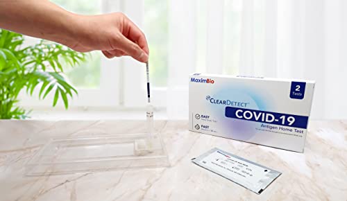 MaximBio ClearDetect Covid-19 Test Kit At Home Rapid Antigen Self Testing FDA EUA Authorized, Easy Nasal Swab, Fast Results in 15 Minutes, 2 Tests Pack