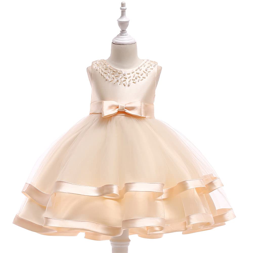 Flower Girls Wedding Pageant Babies Birthday Party Frock Child Christmas Event Baptism Prom Tutu Sunny Dresses (5017 Champagne,80)