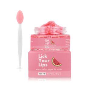 watermelon sugar lip scrub for dry, cracked and dark lips – lip scrubber exfoliator organic lip scrubs exfoliator and moisturizer with lip brush – vegan, cruelty-free lip care products (20g)