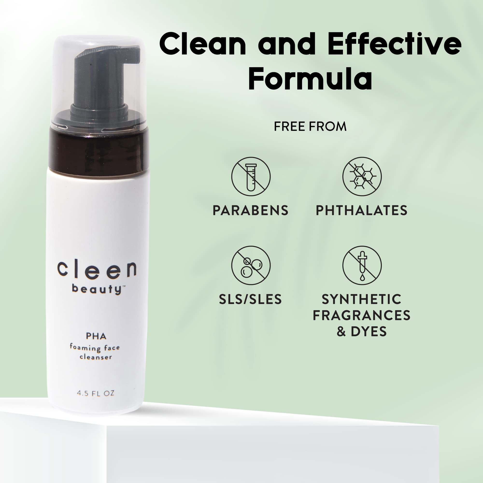 CLEEN BEAUTY PHA Foaming Face Cleanser | Foaming Facial Cleanser with PHA | Exfoliating Face Wash for Women | Gentle Cleanser - Paraben Free | Face Cleanser for Women | 4.5 Fl. Oz