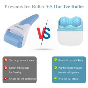 Ice Roller for Face, Ice Face Roller Skin Care Tools, 2 in 1 Face Massager Eye Roller for Puffy Eyes Migraine Relief, Reduce Wrinkles, Relieve Muscle Soreness, Relieve Sunburn and Redness, Blue