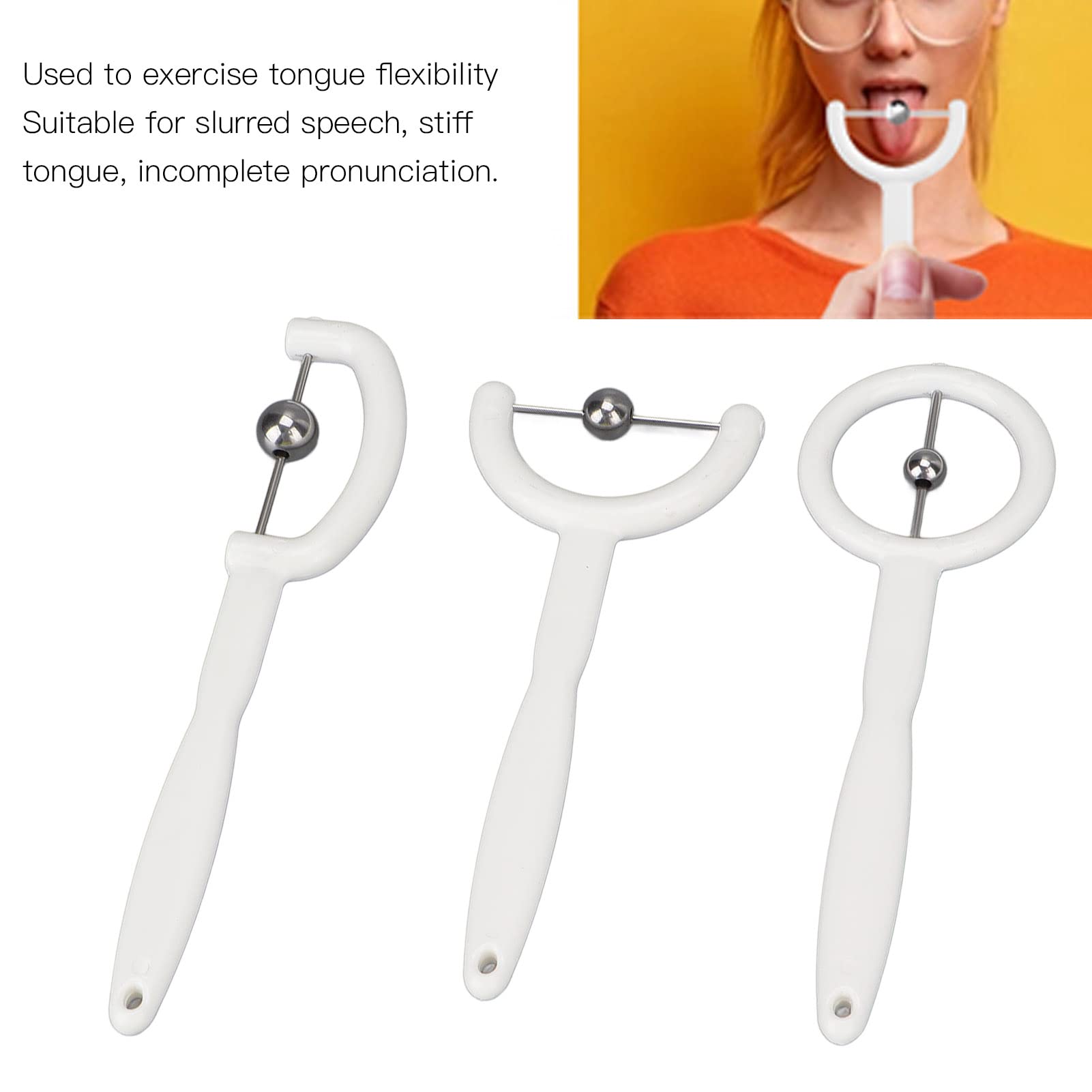 Tongue Muscle Trainer, 3pcs Tongue Tip Exercise Set Stainless Steel Balls Oral Muscle Strength Tongue Training Tools Oral Lips Mouth Exerciser Trainer Recovery Tool Tongue Tip Lateralization Lifting