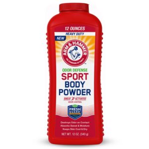 arm & hammer sport body powder, powder for men and women, fresh feeling, talc free, aluminum free odor defense with baking soda