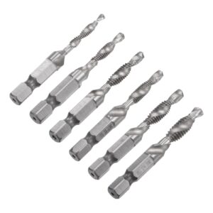 uxcell Combination Drill and Tap Bit Set, 6-32 8-32 10-3210-24 12-24 1/4-20 High Speed Steel 4341 Spiral Flute Drilling Tapping Tool 1/4" Hex Shank 6pcs