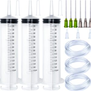 Large Syringes with Tube for Liquid 3 Pack 150ml Plastic Big Syringe with Blunt Needle and Tip Cap, Individual Sterile Sealed