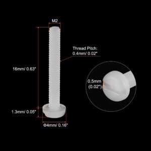 uxcell Nylon Machine Screws, M2x16mm Slotted Pan Head Fasteners Bolts for Electronics, Communications, Equipment, 25Pcs