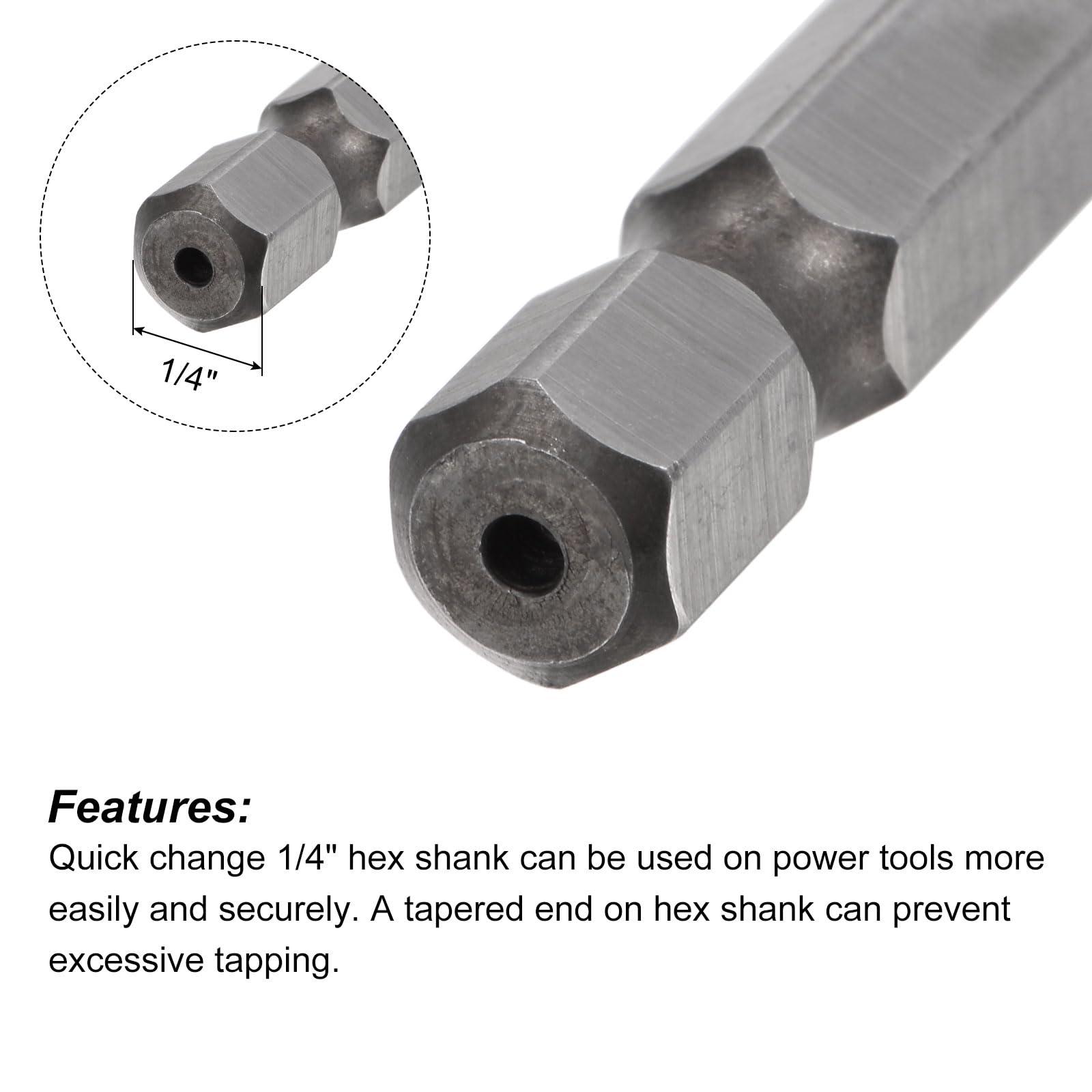 uxcell Combination Drill and Tap Bit Set, 6-32 8-32 10-3210-24 12-24 1/4-20 High Speed Steel 4341 Spiral Flute Drilling Tapping Tool 1/4" Hex Shank 6pcs