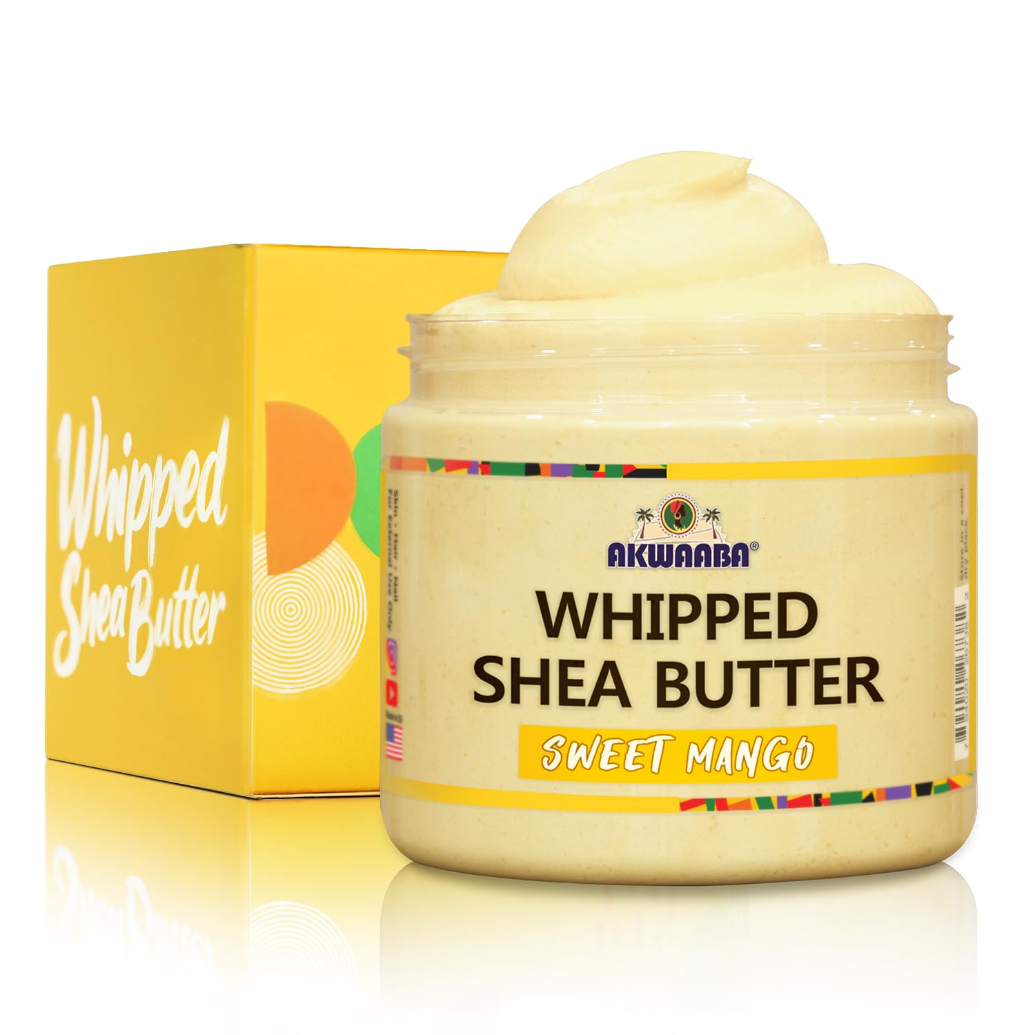 AKWAABA Whipped Shea Butter (Sweet Mango) - Nourishes, Moisturizes & Soothes | Pure Shea Butter | No Dyes & Parabens | 12 oz / 340 g