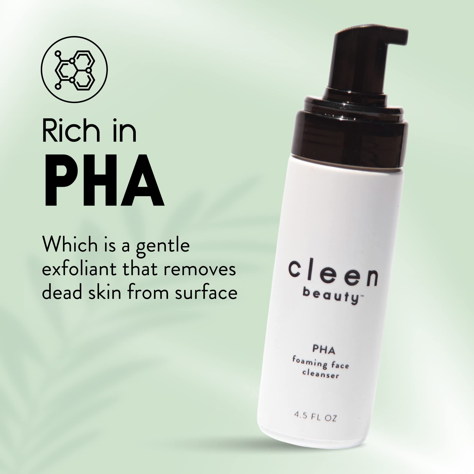 CLEEN BEAUTY PHA Foaming Face Cleanser | Foaming Facial Cleanser with PHA | Exfoliating Face Wash for Women | Gentle Cleanser - Paraben Free | Face Cleanser for Women | 4.5 Fl. Oz