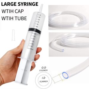 Large Syringes with Tube for Liquid 3 Pack 150ml Plastic Big Syringe with Blunt Needle and Tip Cap, Individual Sterile Sealed