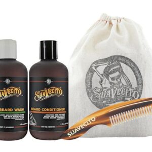 Suavecito Beard Wash Kit Men's Grooming & Cleansing Avocado Oil Shea Butter Olive Oil Nourishing Wash, Conditioner, Comb, Travel Bag