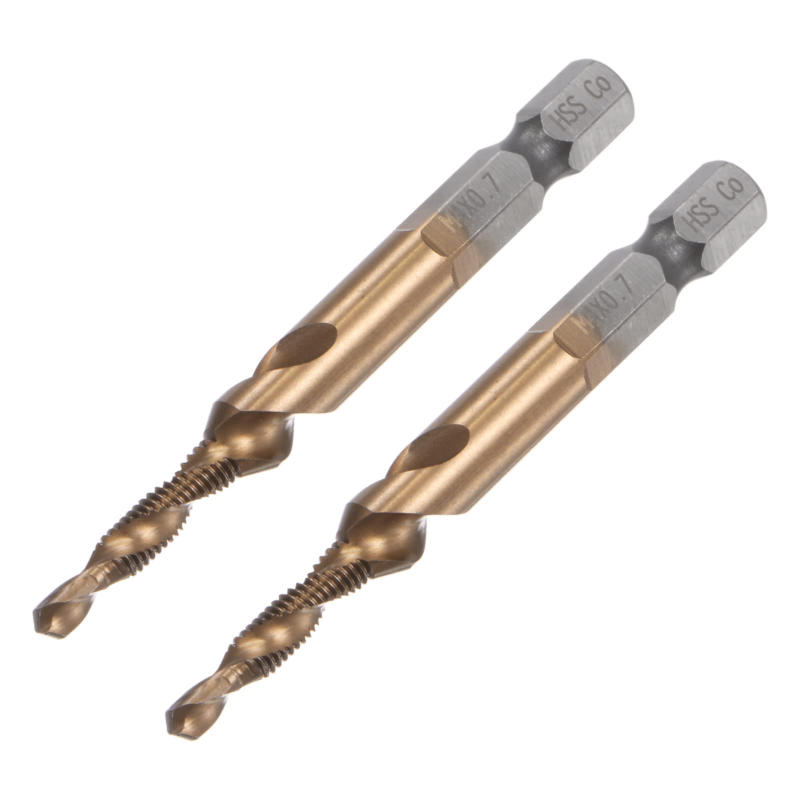 uxcell Combination Drill and Tap Bit, 1/4" Hex Shank M4 x 0.7 Metric Uncoated M35 Cobalt High Speed Steel Spiral Flute Drilling Tapping Tool 2pcs