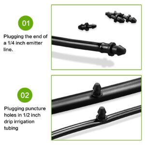 JAYEE Drip Irrigation Barbed Fittings Set, Including 100 Couplings and 50 End Plugs, Barbed Connectors for Universal 1/4 Inch Drip tubing or Sprinkler System