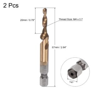 uxcell Combination Drill and Tap Bit, 1/4" Hex Shank M4 x 0.7 Metric Uncoated M35 Cobalt High Speed Steel Spiral Flute Drilling Tapping Tool 2pcs