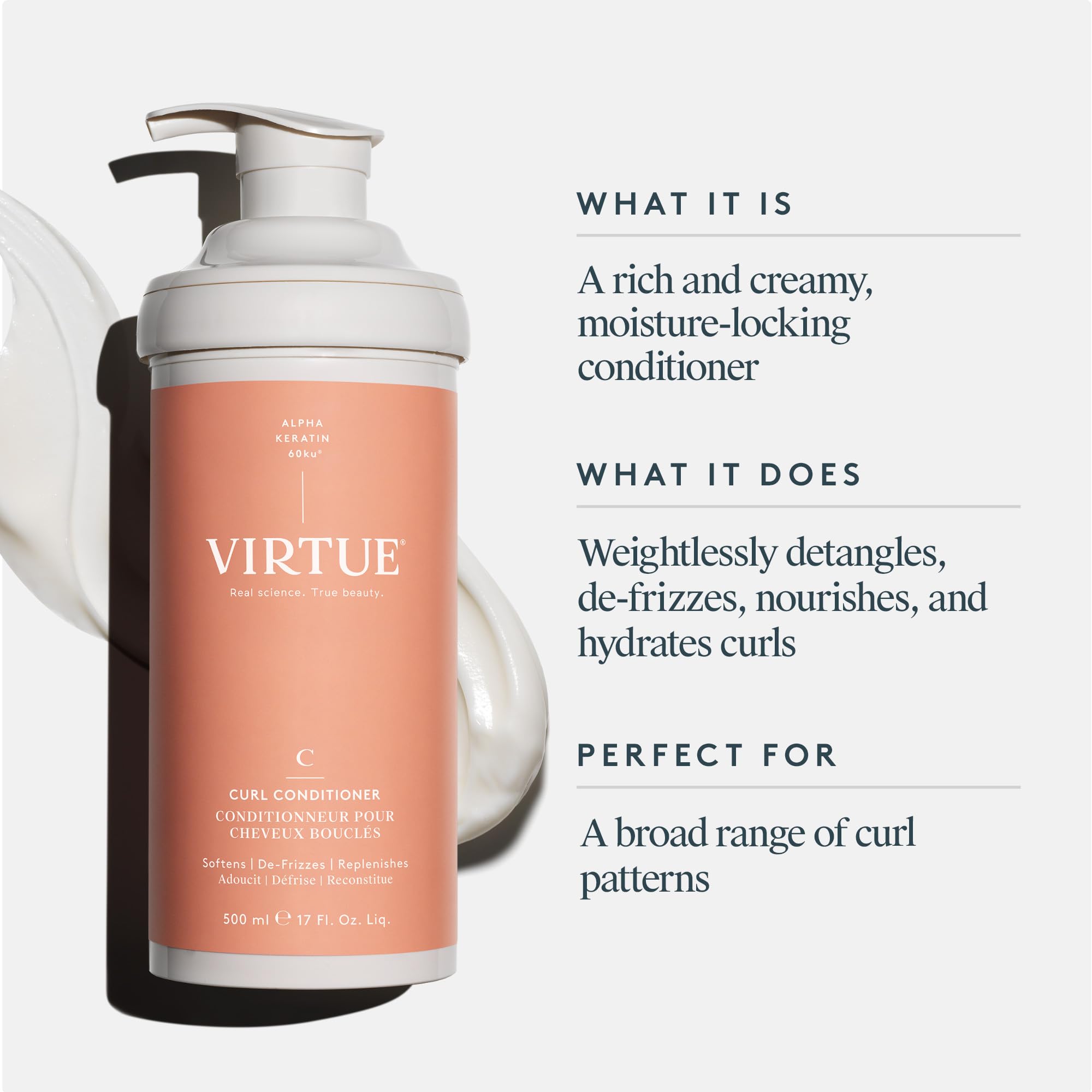 VIRTUE Curl Conditioner with Jojoba Oil, Sulfate Free, Hydrates, Nourishes & Repairs Curly Hair with Frizz Control, Color Safe