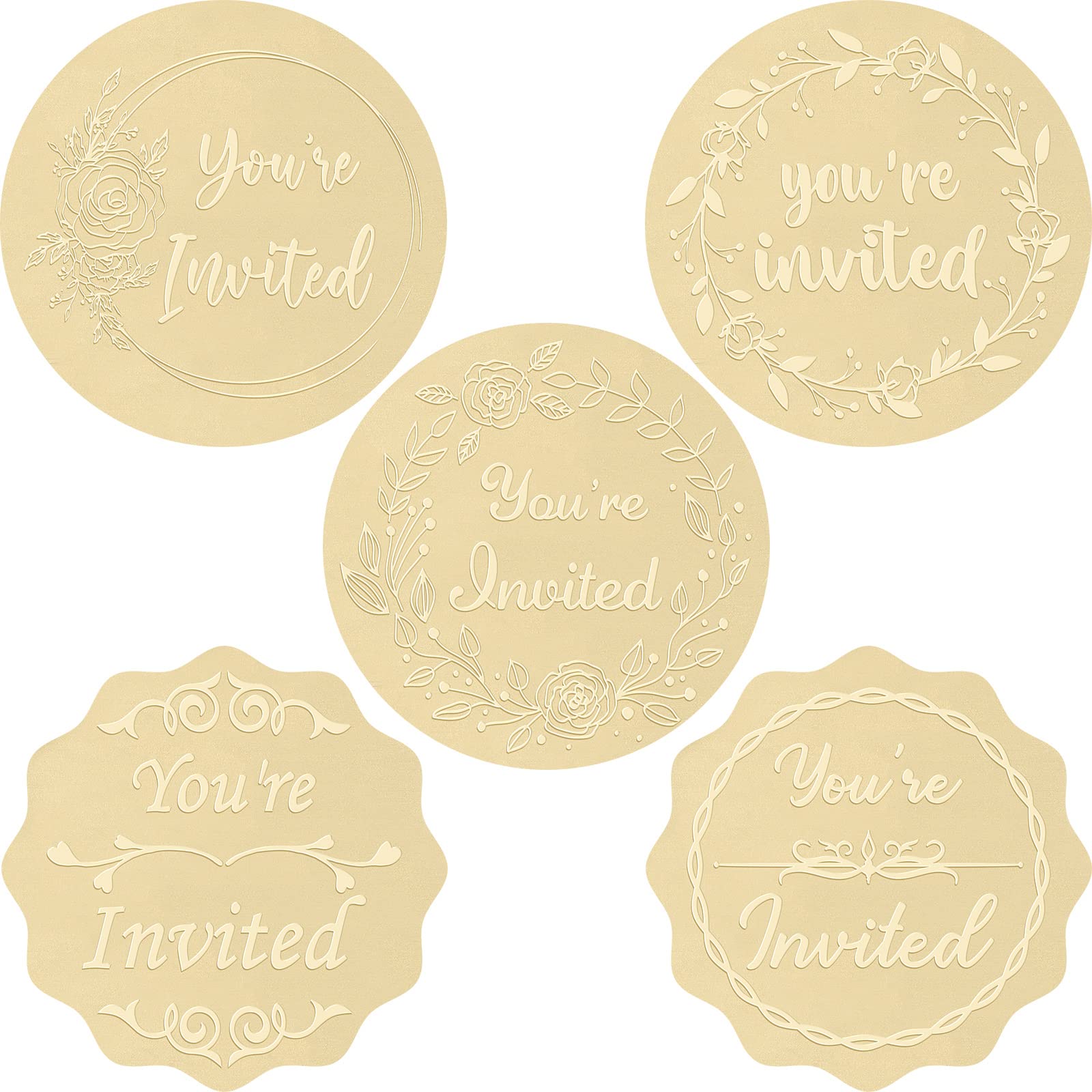 Cindeer 200 Pcs You're Invited Round Embossed Gold Foil Envelope Seals Self Adhesive Invited Foil Sticker for Wedding Invitations Envelopes Greeting Cards Present Decoration