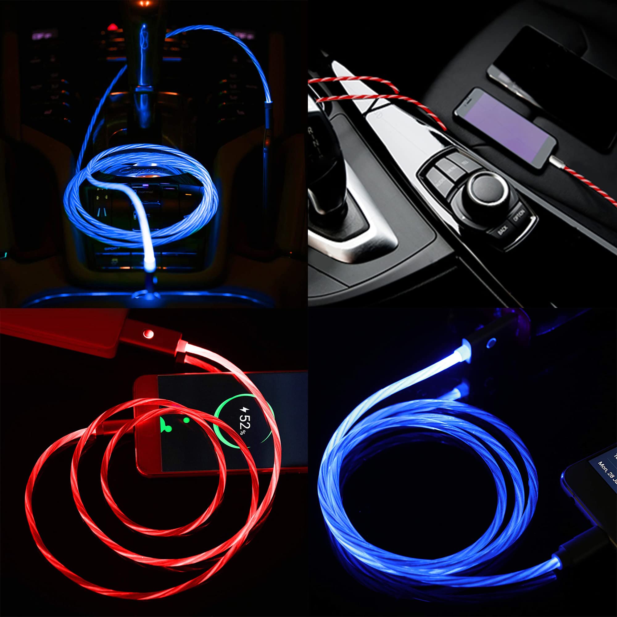 momen iPhone Charger Lighting Cables, 10ft Light Up Charging Cord with Switch Button for iPhone 14/13/12/11/X/8/7/6, iPad pro & More,LED Lighted USB Car Cable 2 Packs(Blue+Red)