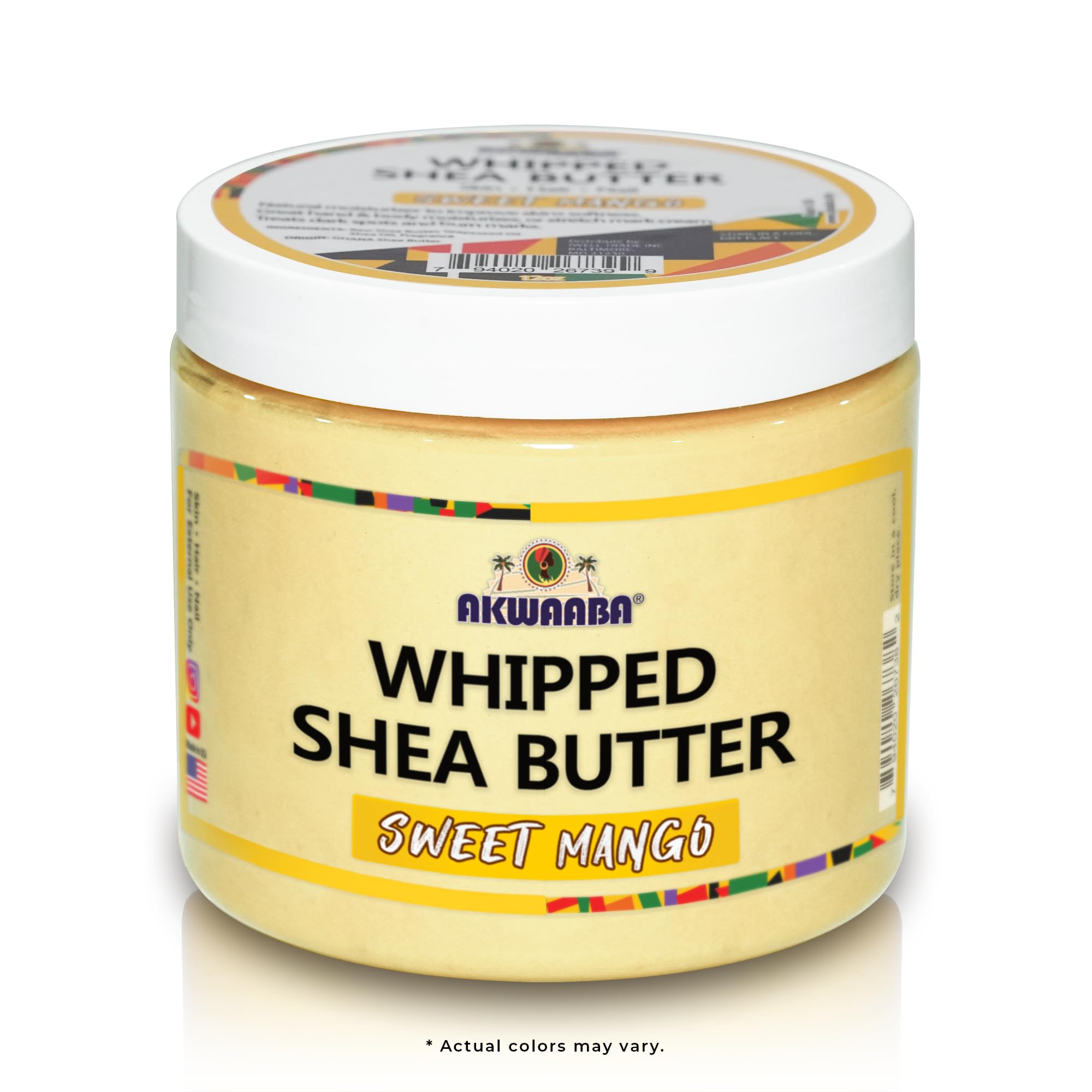 AKWAABA Whipped Shea Butter (Sweet Mango) - Nourishes, Moisturizes & Soothes | Pure Shea Butter | No Dyes & Parabens | 12 oz / 340 g