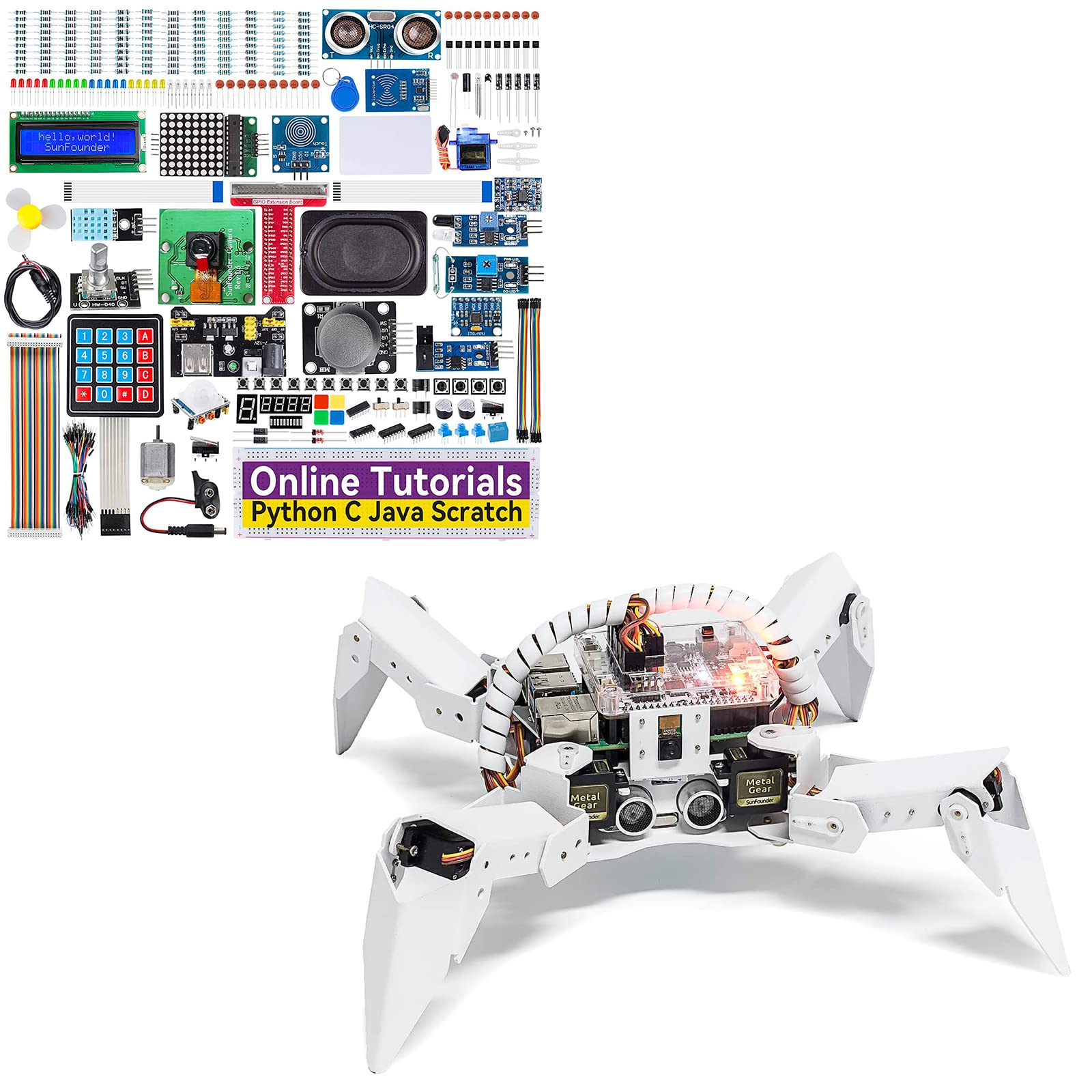 SunFounder Raspberry Pi Ultimate Starter Kit for Raspberry Pi 4B 3B+ 400 with PiCrawler AI Robot kit for Raspberry Pi