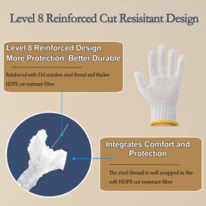 Dowellife Level 8 Reinforced Cut Resistant Gloves, Food Grade, White, Medium