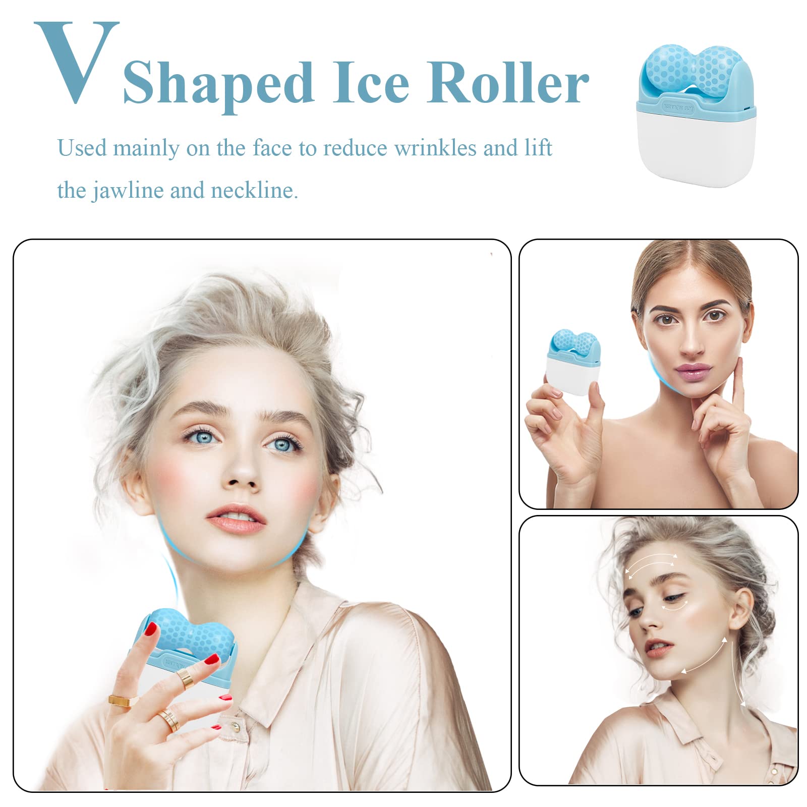 Ice Roller for Face, Ice Face Roller Skin Care Tools, 2 in 1 Face Massager Eye Roller for Puffy Eyes Migraine Relief, Reduce Wrinkles, Relieve Muscle Soreness, Relieve Sunburn and Redness, Blue