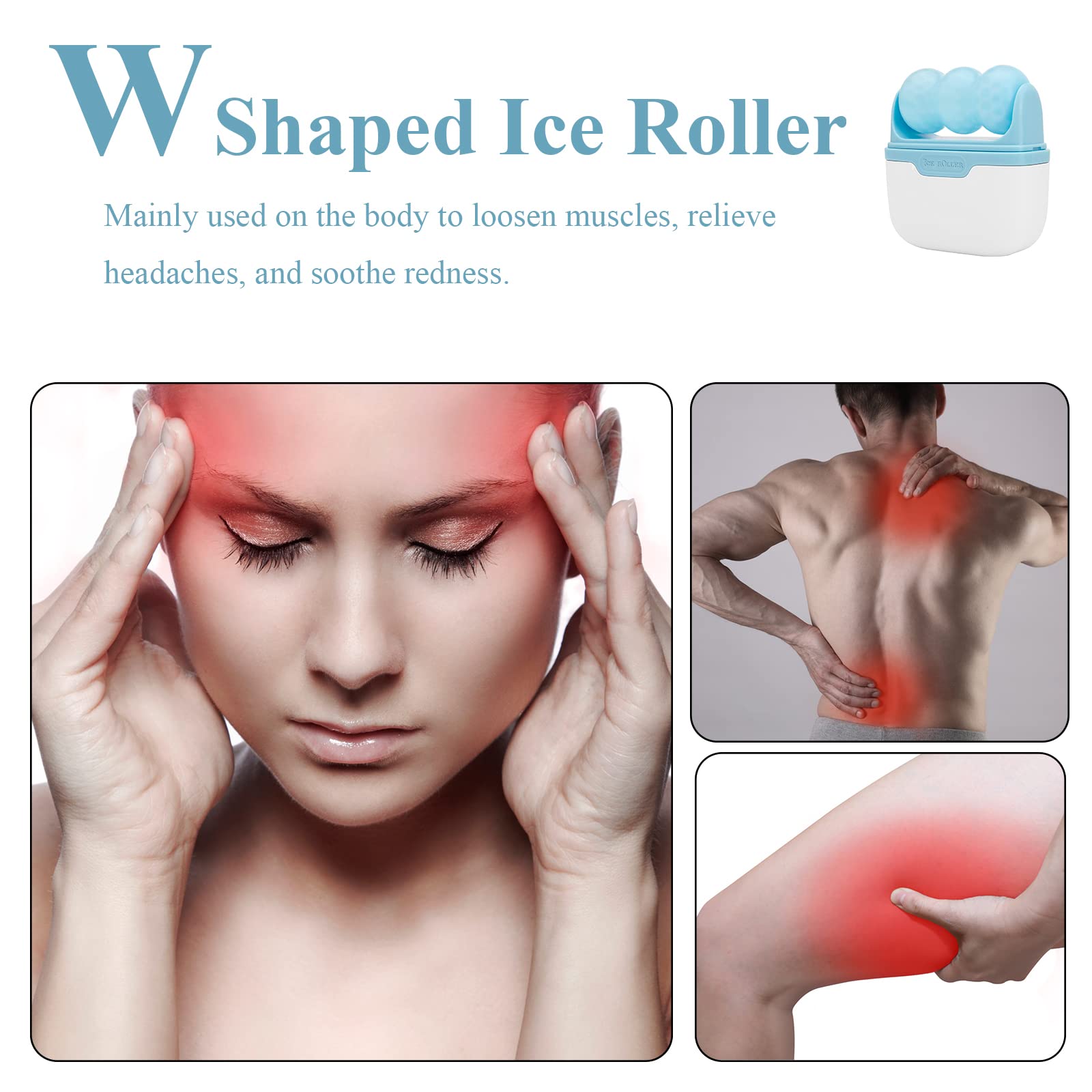 Ice Roller for Face, Ice Face Roller Skin Care Tools, 2 in 1 Face Massager Eye Roller for Puffy Eyes Migraine Relief, Reduce Wrinkles, Relieve Muscle Soreness, Relieve Sunburn and Redness, Blue