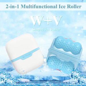 Ice Roller for Face, Ice Face Roller Skin Care Tools, 2 in 1 Face Massager Eye Roller for Puffy Eyes Migraine Relief, Reduce Wrinkles, Relieve Muscle Soreness, Relieve Sunburn and Redness, Blue