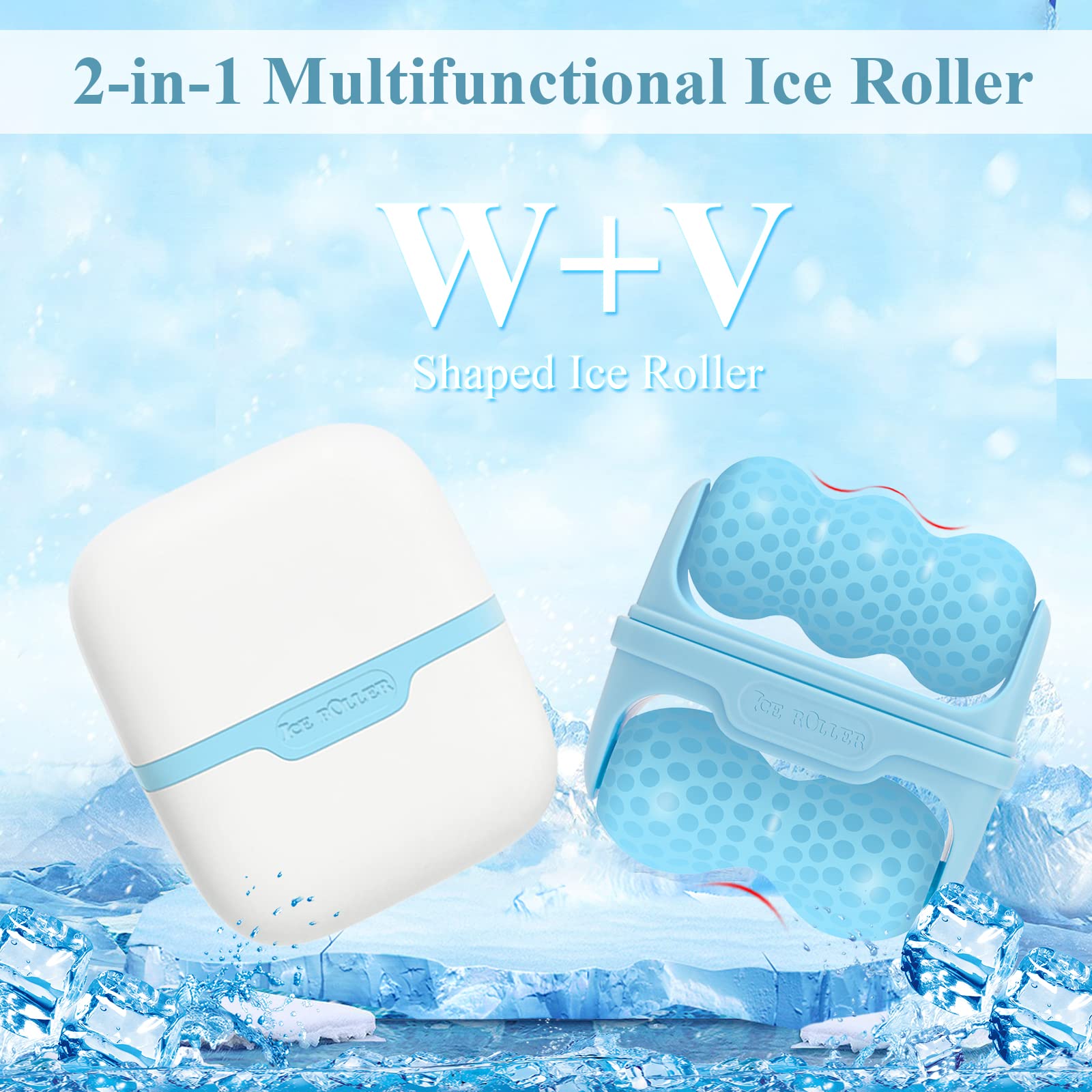 Ice Roller for Face, Ice Face Roller Skin Care Tools, 2 in 1 Face Massager Eye Roller for Puffy Eyes Migraine Relief, Reduce Wrinkles, Relieve Muscle Soreness, Relieve Sunburn and Redness, Blue