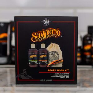 Suavecito Beard Wash Kit Men's Grooming & Cleansing Avocado Oil Shea Butter Olive Oil Nourishing Wash, Conditioner, Comb, Travel Bag