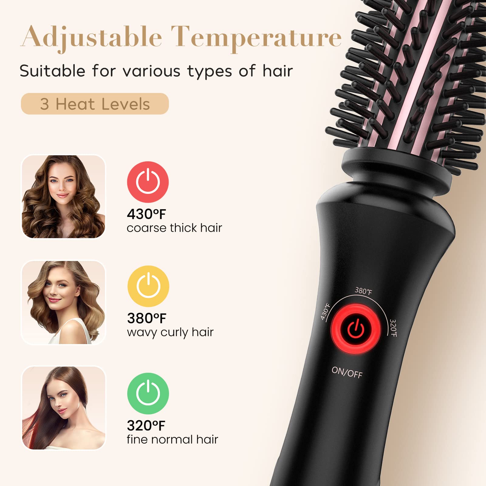 WEEYUM Brush Curling Irons for Short Hair 1 Inch Barrel, Dual Volatge Curling Iron with Brush for Travel, 3 Temperature Settings Curling Brush Iron with Ceramic Tourmaline