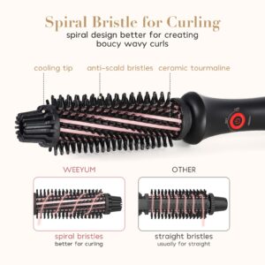 WEEYUM Brush Curling Irons for Short Hair 1 Inch Barrel, Dual Volatge Curling Iron with Brush for Travel, 3 Temperature Settings Curling Brush Iron with Ceramic Tourmaline