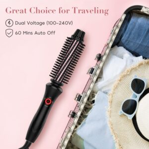 WEEYUM Brush Curling Irons for Short Hair 1 Inch Barrel, Dual Volatge Curling Iron with Brush for Travel, 3 Temperature Settings Curling Brush Iron with Ceramic Tourmaline