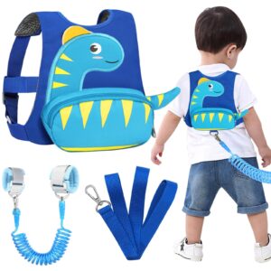 toddler harness child leash with anti lost wrist link, accmor 3 in 1 kids dinosaur harnesses leashes, children walking assistant wristband tether strap belt for baby boys girls (blue)