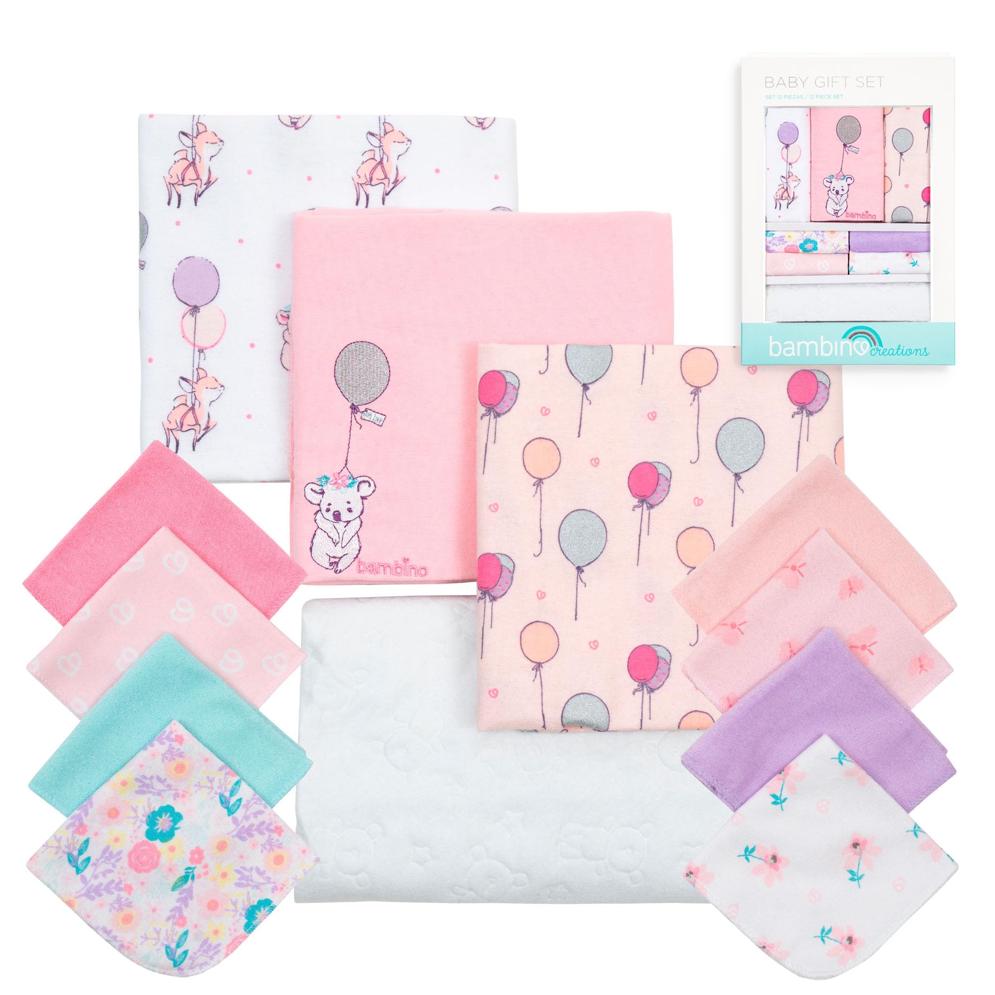 Baby Girl Newborn Essentials Must Haves 12pcs Light Pink Baby Shower Gifts-Receiving Blankets and Baby Bath Essentials Newborn Kit, Newborn Bath Essentials-Machine and Dryer Safe by BAMBINO CREATIONS