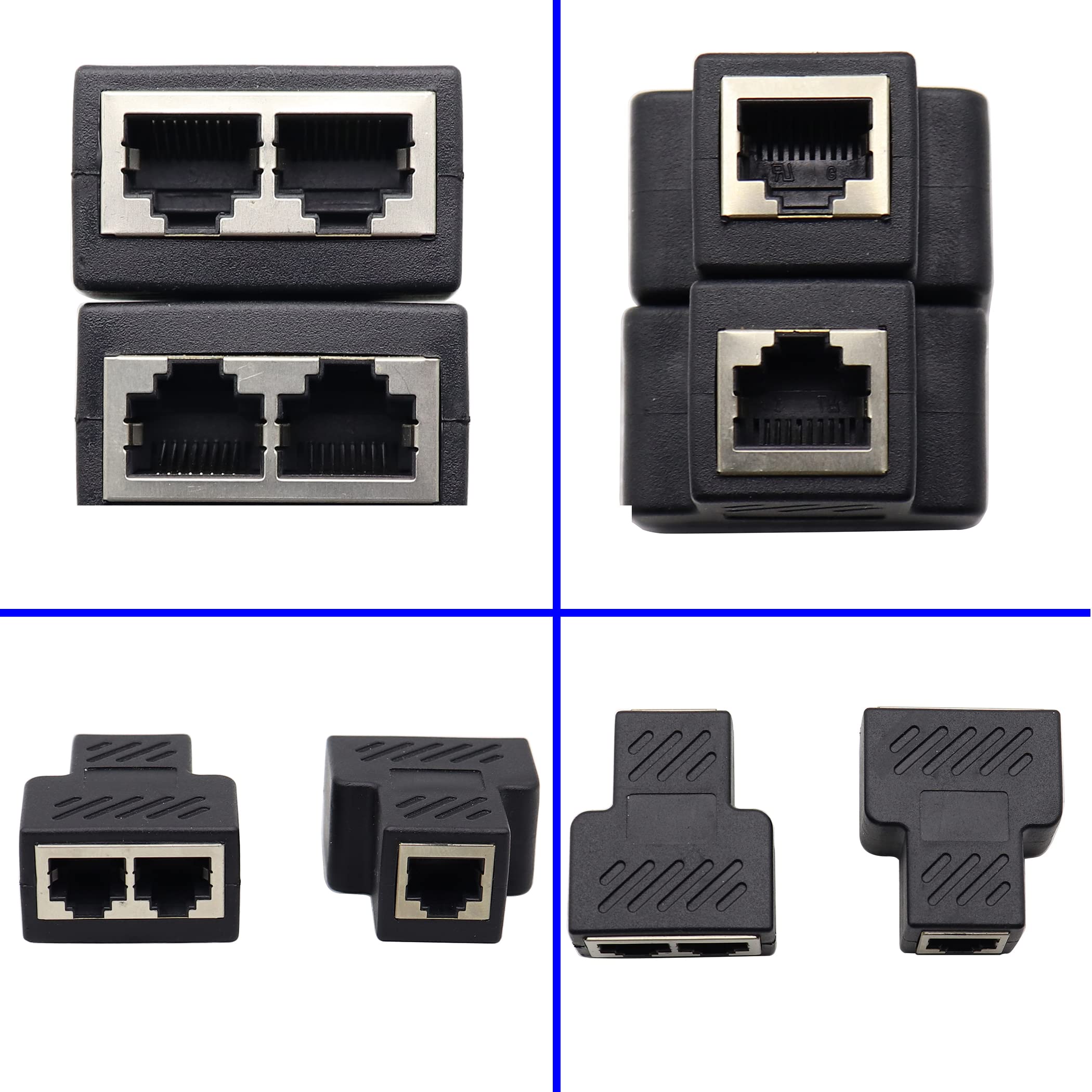 ZUYOOK Ethernet Cable RJ45 Splitter Adapter 1 to 2 Double Contact Modular Plug Connect(Can't Run Both at The Same TIME) LAN Network Internet Splitter 1 to 2 for Cat 5/6/7 Cable（2 Pack）