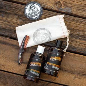 Suavecito Beard Wash Kit Men's Grooming & Cleansing Avocado Oil Shea Butter Olive Oil Nourishing Wash, Conditioner, Comb, Travel Bag