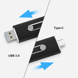 JOIOT 128GB USB C Flash Drive Dual USB 3.0 Flash Drive Type C + USB A Portable Type-C Flash Drive 2-in-1 USB-C Thumb Drive for Smartphone Tablet Computer Mac iPhone Black