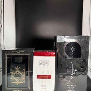 Lattafa Fakhar 3-Piece Set for Unisex, (3.4 Oz Bade'e Al Oud For Glory+ 3.4 Oz Ana Abiyedh Rouge + 3.4 Oz Maahir Black Edition)