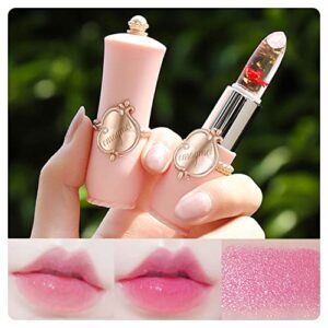 paminify 2pcs Jelly Clear Crystal Flower Magic Lipstick Color Changing Tinted Lip Balm Nourishing Moisturizing Lip Stick labial magicos